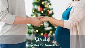  Presentation with pregnancy - Cool new slides with pregnancy winter holidays and people concept - close up of happy couple holding hands at christmas backdrop and a ocean colored foreground