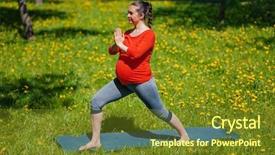  Presentation with warrior woman - Audience pleasing slides consisting of woman doing yoga asana virabhadrasana backdrop and a tawny brown colored foreground