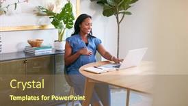  Presentation with african american women in computer - Colorful presentation design enhanced with pregnant-african-american-woman-using backdrop and a tawny brown colored foreground