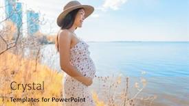  Presentation with pregnant woman - Presentation theme having pregnant-asian-woman-walking background and a  colored foreground