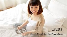  Presentation with ultrasound - PPT theme featuring pregnant asian woman with fetal background and a soft green colored foreground