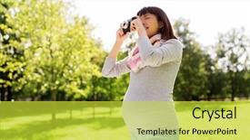  Presentation with camera film - Amazing slide deck having pregnant asian woman with film backdrop and a  colored foreground
