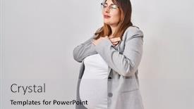  Presentation with woman business - Presentation theme consisting of pregnant-business-woman-standing-over background and a light gray colored foreground