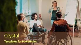  Presentation with team meeting - Presentation design consisting of pregnant-businesswoman-leads-a-creative background and a tawny brown colored foreground