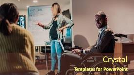  Presentation with coworking - Slide deck consisting of pregnant-businesswoman-leads-a-creative background and a  colored foreground