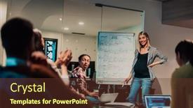  Presentation with coworking - PPT theme with pregnant-businesswoman-leads-a-creative background and a tawny brown colored foreground
