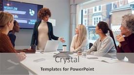  Presentation with women meeting - Audience pleasing presentation theme consisting of pregnant-businesswoman-leads-creative-meeting backdrop and a light gray colored foreground