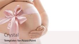  Presentation with woman nude body - Presentation theme with pregnant caucasian woman closeup body isolated on white background studio shot belly pink background and a soft green colored foreground