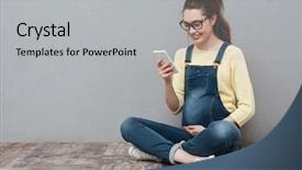  Presentation with pregnant woman in hospital - Presentation theme featuring pregnant cheerful woman wearing glasses background and a light gray colored foreground