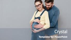  Presentation with pregnant woman - Presentation theme enhanced with pregnant cheerful woman wearing glasses background and a ocean colored foreground