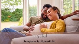  Presentation with pregnant woman - Presentation design enhanced with pregnant-couple-with-woman-sitting background and a coral colored foreground