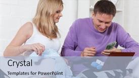  Presentation with baby clothes - Presentation theme with pregnant family with money background and a light blue colored foreground