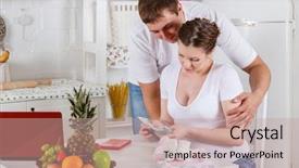  Presentation with baby clothes - Presentation theme featuring pregnant family with money background and a coral colored foreground