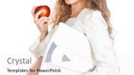  Presentation with weight - Slide set featuring pregnant female with apple and weight scales on a white background background and a white colored foreground