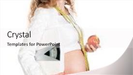  Presentation with weight - Amazing slide set having pregnant female with apple and weight scales on a white background backdrop and a white colored foreground