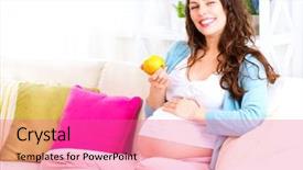  Presentation with pregnant mom - Slide deck with pregnant happy woman sitting background and a coral colored foreground