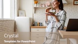  Presentation with pregnant woman - PPT theme consisting of pregnant-happy-woman-smiling background and a coral colored foreground