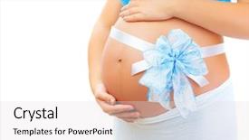  Presentation with blue - Colorful slides enhanced with pregnant lady - closeup on woman abdomen backdrop and a light gray colored foreground