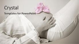  Presentation with stomach - Slides having pregnant lady - pink shoes on mummy stomach background and a light gray colored foreground