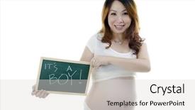 Presentation with pregnant - Slide deck enhanced with pregnancy announcement - pregnant lady with black board background and a light gray colored foreground