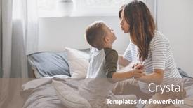  Presentation with pregnant mom - PPT layouts featuring pregnant mom playing with her child in the bedroom mother with son sharing good emotions while relaxing at home background and a gray colored foreground