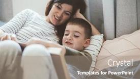  Presentation with pregnant mom - Beautiful slides featuring pregnant mom reading book and talking with her child in the bedroom mother with son sharing good emotions while relaxing at home backdrop and a gray colored foreground