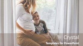  Presentation with pregnant mom - Amazing slide deck having pregnant mom talking and playing with her child sitting by the window mother with son sharing good emotions while relaxing at home backdrop and a violet colored foreground