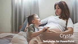  Presentation with pregnant mom - Colorful PPT theme enhanced with pregnant mom talking and playing with her child in the bedroom mother with son sharing good emotions while relaxing at home backdrop and a violet colored foreground