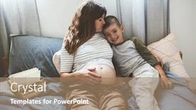  Presentation with pregnant mom - PPT layouts having pregnant mom talking and playing with her child in the bedroom mother with son sharing good emotions while relaxing at home background and a coral colored foreground