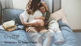  Presentation with pregnant mom - PPT theme featuring mother with son sharing good background and a light blue colored foreground