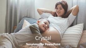  Presentation with pregnant mom - Cool new PPT theme with pregnant mom talking and playing with her child in the bedroom mother with son sharing good emotions while relaxing at home backdrop and a violet colored foreground