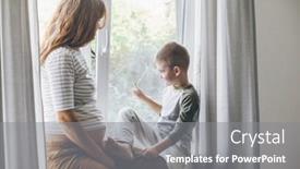  Presentation with pregnant mom - PPT layouts having window mother with son background and a gray colored foreground