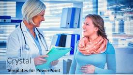  Presentation with consulting - PPT theme with pregnant patient consulting a doctor in hospital background and a light blue colored foreground