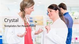  Presentation with pharmacist - Slide set enhanced with pregnant pharmacist in protective employment background and a  colored foreground