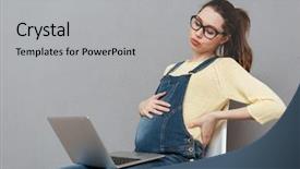  Presentation with grey computer email - Amazing PPT theme having pregnant tired lady wearing glasses backdrop and a light gray colored foreground