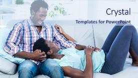  Presentation with husband and wife 3 d - Theme with pregnant wife relaxing on husband background and a sky blue colored foreground