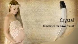 Presentation with pregnant woman cleaning - Theme enhanced with pregnant woman and eagle feather background and a soft green colored foreground