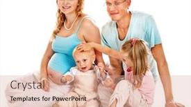  Presentation with woman child - Presentation design having pregnant woman and happy family with child isolated background and a coral colored foreground