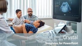  Presentation with examination - Amazing PPT layouts having utltrasonographic examination at hospital backdrop and a light blue colored foreground