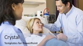  Presentation with pregnant woman doctor - PPT theme having doctor talking to pregnant woman background and a light blue colored foreground