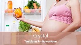  Presentation with refrigerator - Presentation theme enhanced with pregnant woman and refrigerator with health food vegetables and fruits background and a coral colored foreground