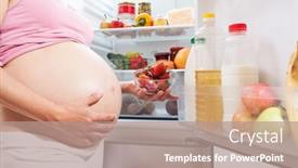  Presentation with refrigerator - Beautiful presentation featuring pregnant woman and refrigerator with health food vegetables and fruits backdrop and a coral colored foreground