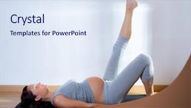  Presentation with exercise mat - Presentation theme with pregnant woman at gym fitness background and a sky blue colored foreground