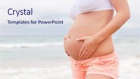  Presentation with pregnant woman - PPT theme with pregnant woman awaiting baby care background and a sky blue colored foreground