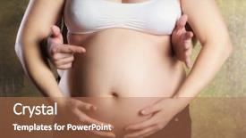  Presentation with name - Beautiful theme featuring pregnant woman be embraced her husband with a pointing finger on a child's name backdrop and a coral colored foreground