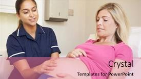  Presentation with pregnant woman - Audience pleasing slide deck consisting of pregnant woman being given ante backdrop and a coral colored foreground