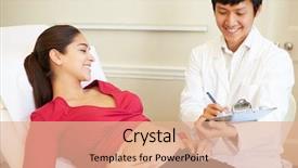  Presentation with pregnant woman doctor - Theme with annual report geometric template 3d shapes background and a lemonade colored foreground