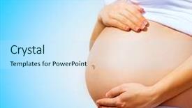  Presentation with pregnant woman - Colorful presentation theme enhanced with pregnant woman belly pregnancy concept backdrop and a sky blue colored foreground
