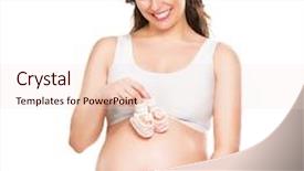  Presentation with baby shower baby shoes - Beautiful presentation design featuring pregnant woman belly pregnancy concept backdrop and a lemonade colored foreground