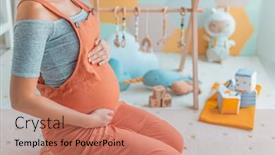  Presentation with pregnant woman - Presentation design with pregnant-woman-belly-with-baby background and a coral colored foreground